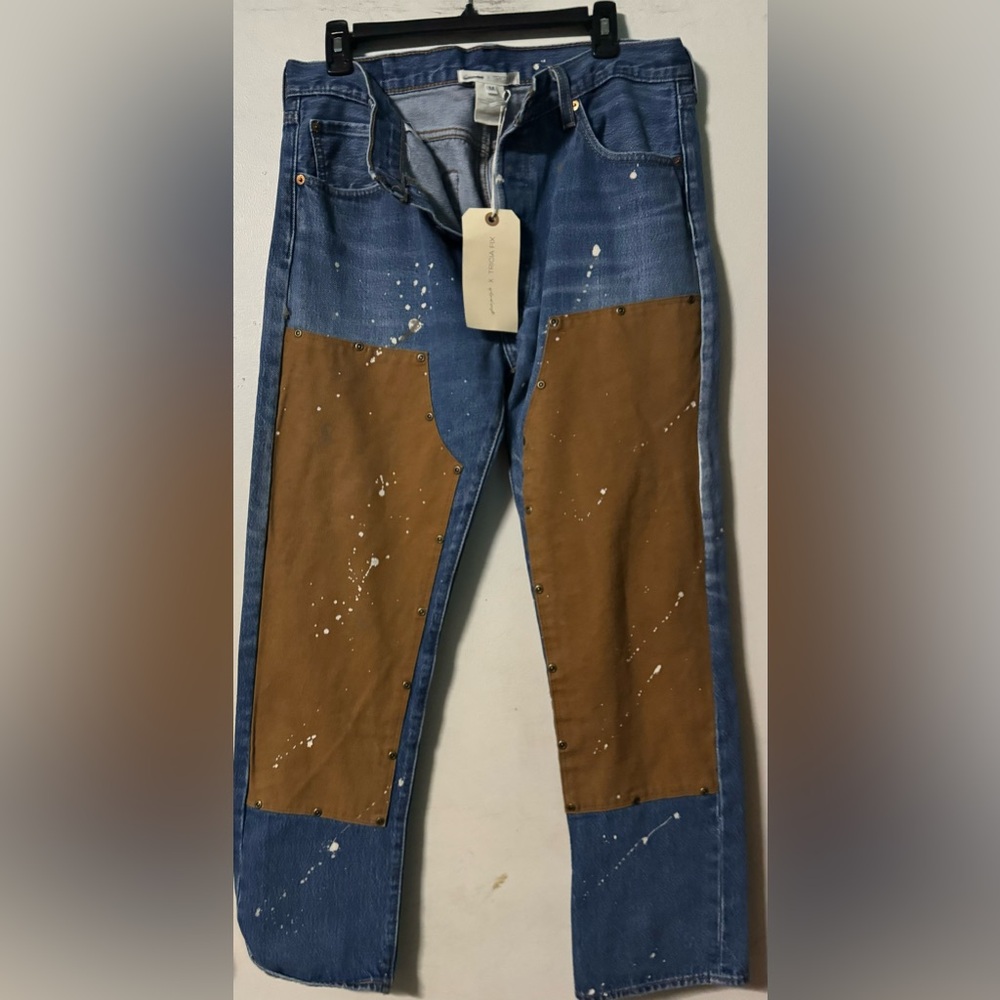 Tricia Fix Light Blue Denim Jeans with Brown Patch Panels - Picture 4 of 8
